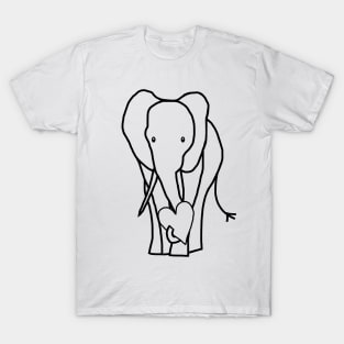 Big Animals Elephant with Heart Outline for Valentines Day Graphic T-Shirt